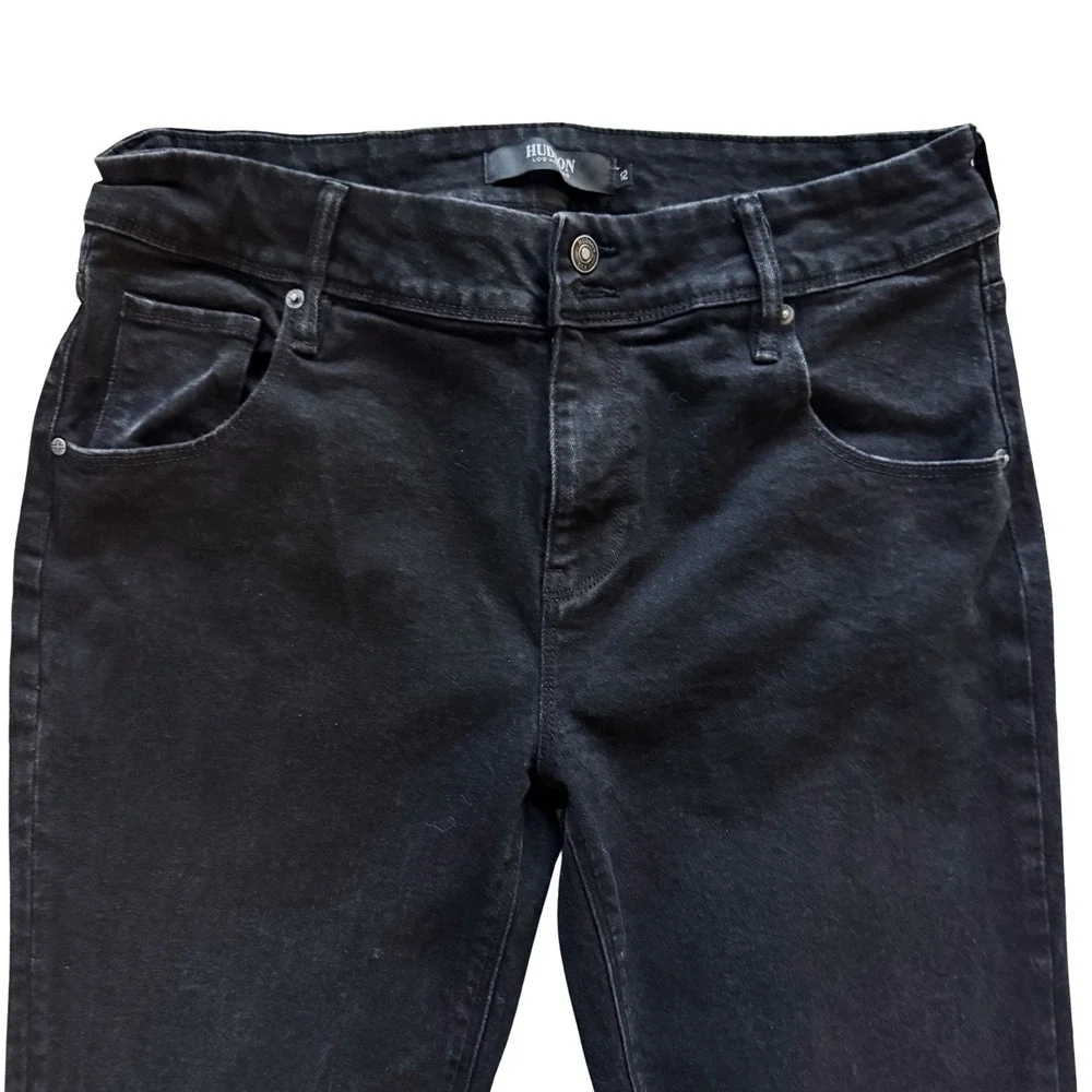Hudson Black Denim Jeans Straight Leg Button Fly Women's Sz 12‎ High Rise Staple
